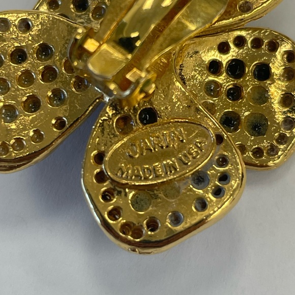 Black Tie Vintage Jarin Clip On Jet Black & Clear Cubic Zirconia Flower Earrings - Picture 13 of 13